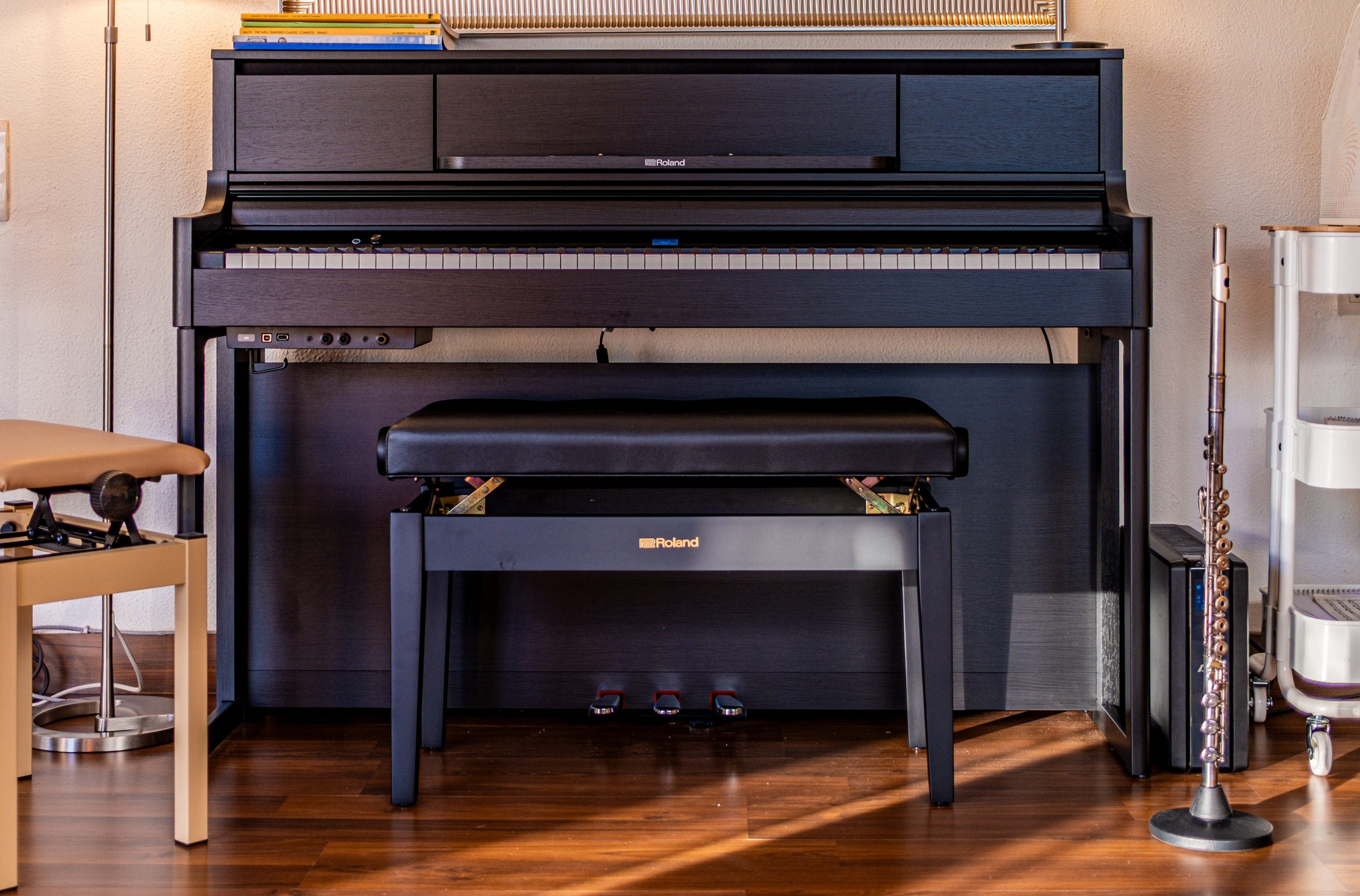 Digital piano and flute inside The Music Atelier studio